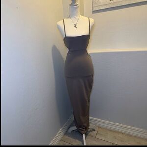Taupe Cut Out Maxi Dress Adjustable Straps Bodycon Minimalist